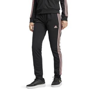 adidas Womens Essentials Warm-up 3-Stripes Slim Tapered Track Pants(Black/Semi Pink Spark)