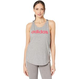 adidas Women’s Linear Logo Crew Neck Tank(Medium Grey Heather/Prism Pink)