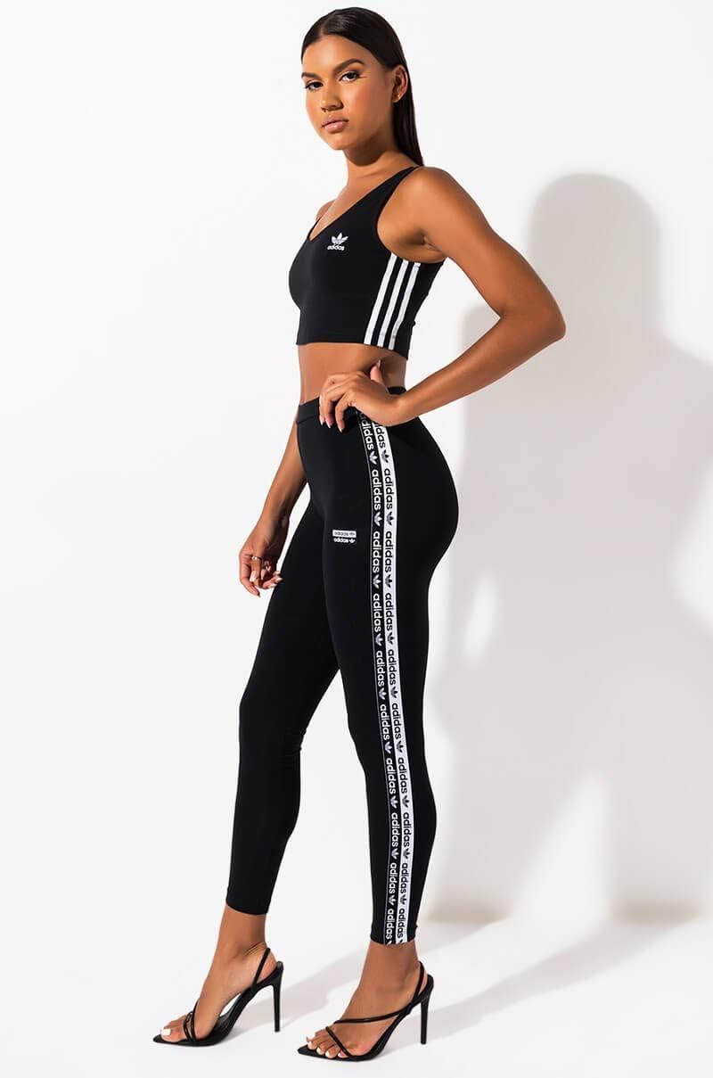 imageadidas Originals Womens 3Stripes LeggingsBlackBlackWhite