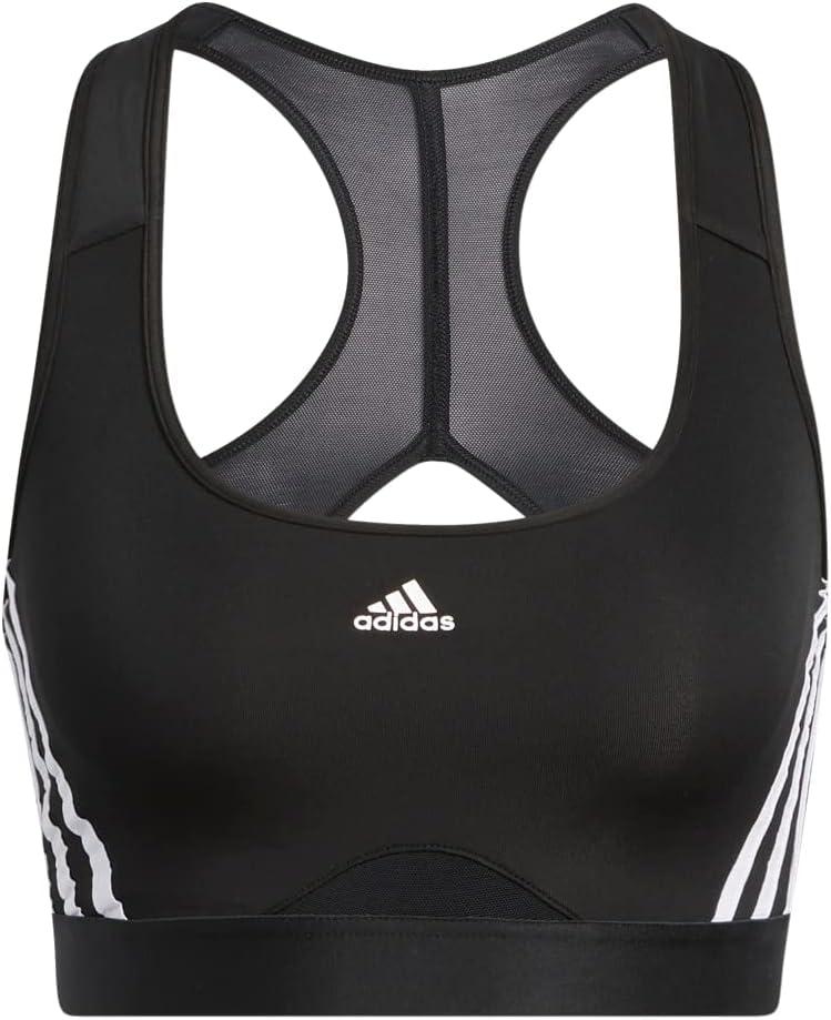 imageadidas Womens Training Medium Support 3 Stripes BraBlackWhite