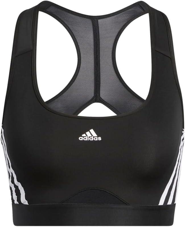 imageadidas Womens Training Medium Support 3 Stripes BraBlackWhite