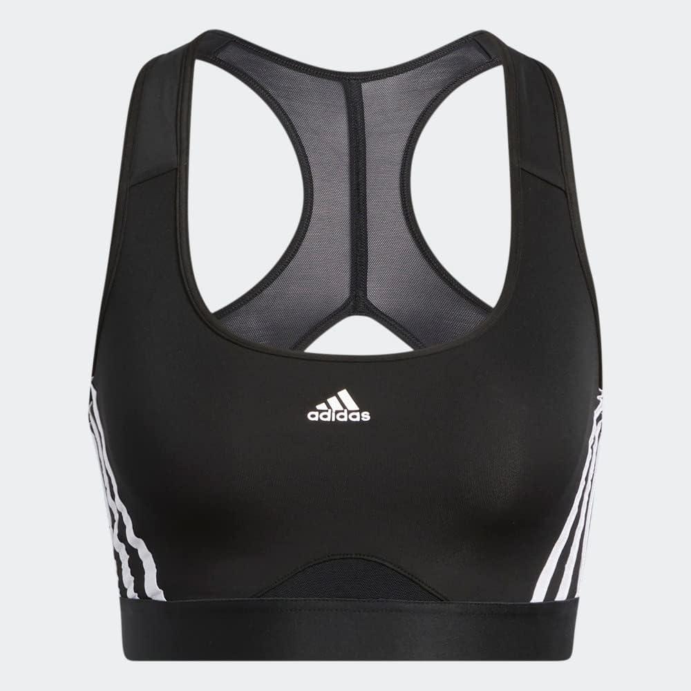 imageadidas Womens Training Medium Support 3 Stripes BraBlackWhite