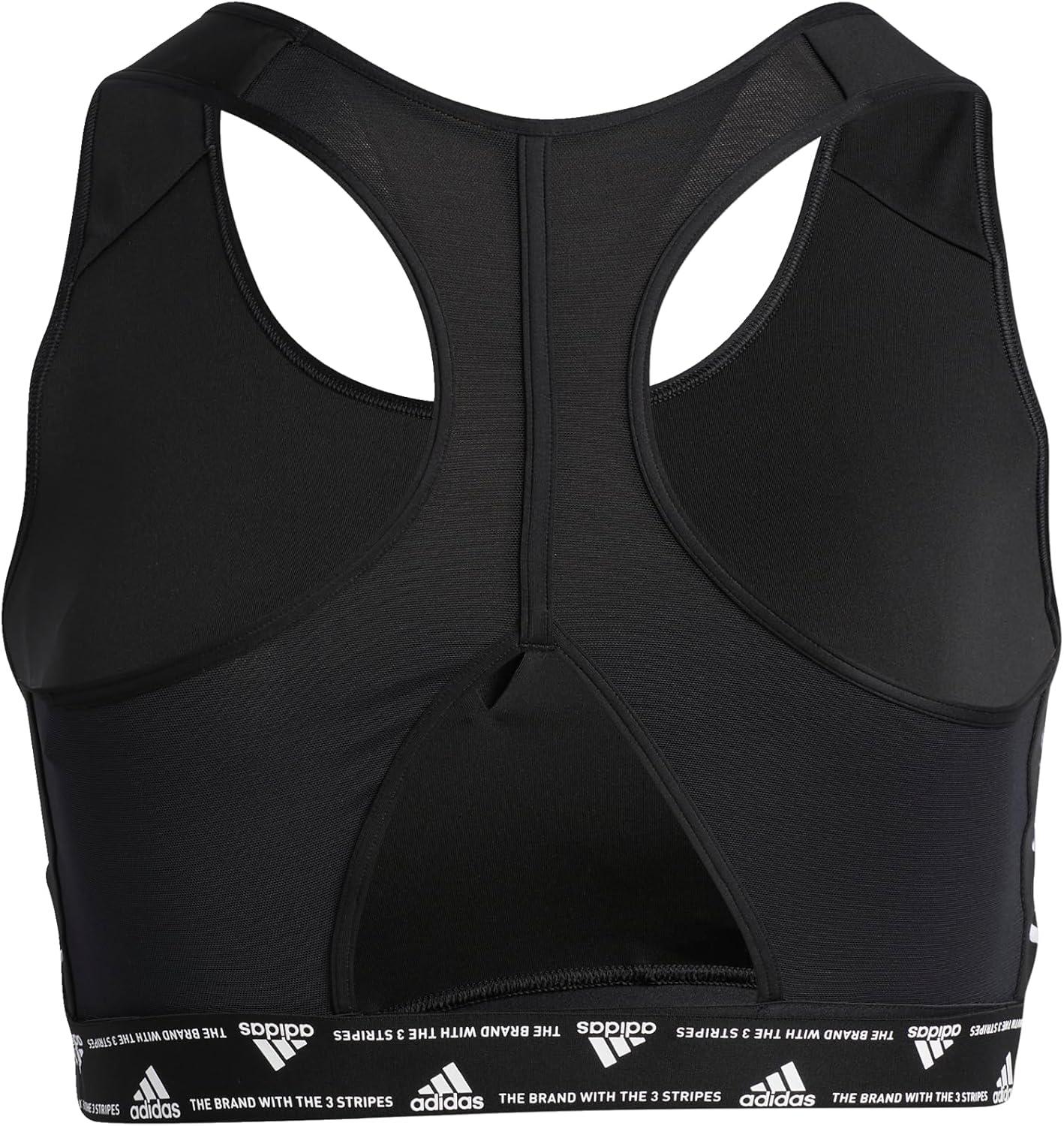 imageadidas Womens Training Medium Support 3 Stripes BraCore BlackWhite