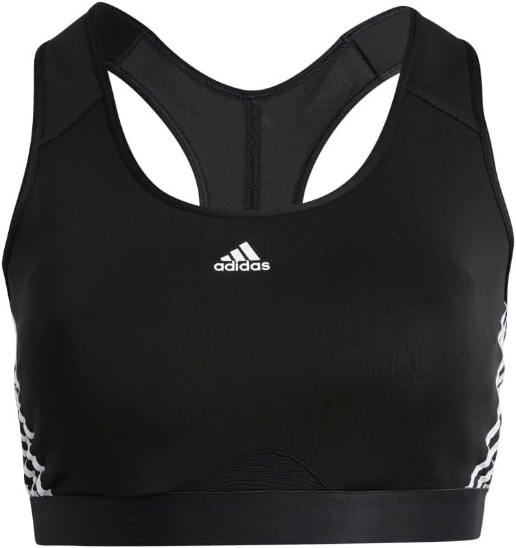 imageadidas Womens Training Medium Support 3 Stripes BraCore BlackWhite