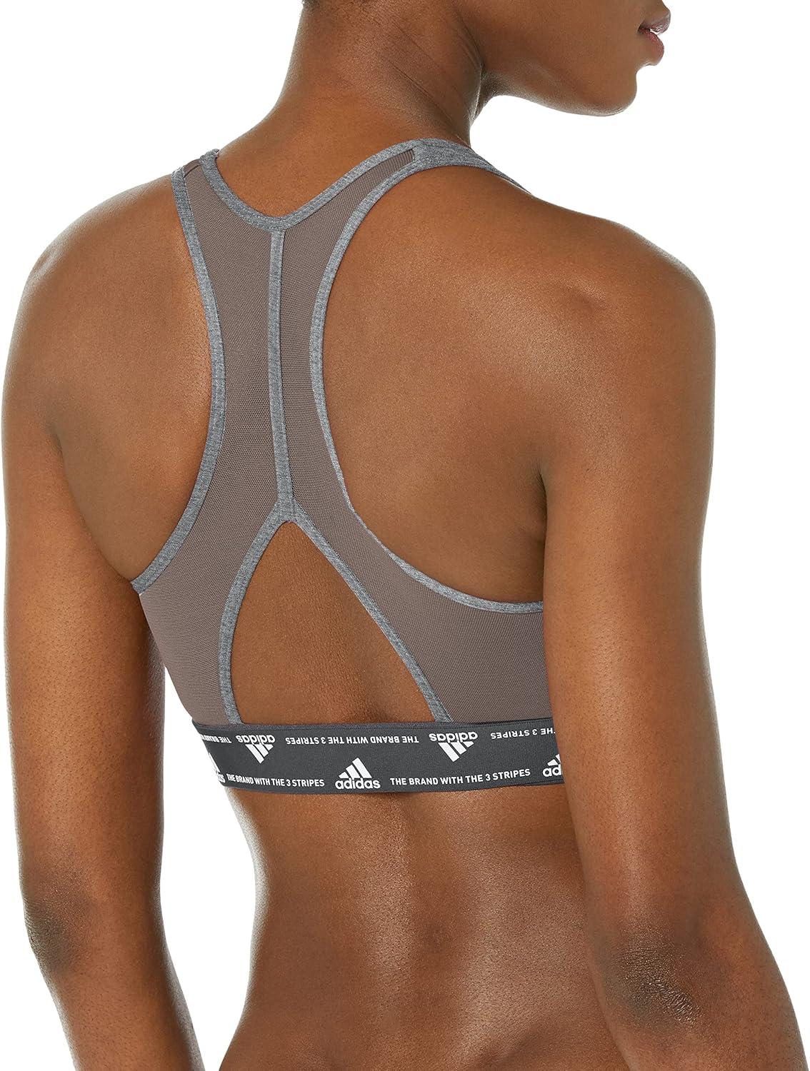 imageadidas Womens Training Medium Support 3 Stripes BraDark Grey HeatherWhite