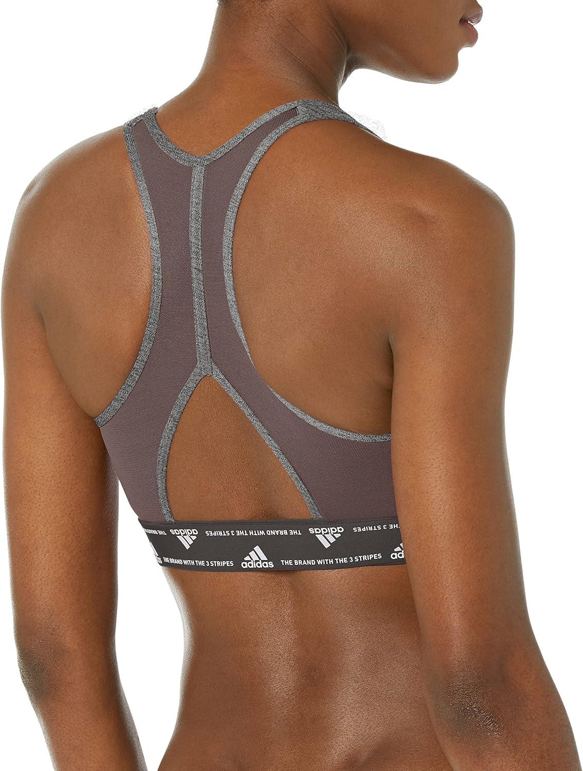 imageadidas Womens Training Medium Support 3 Stripes BraDark GreyWhite