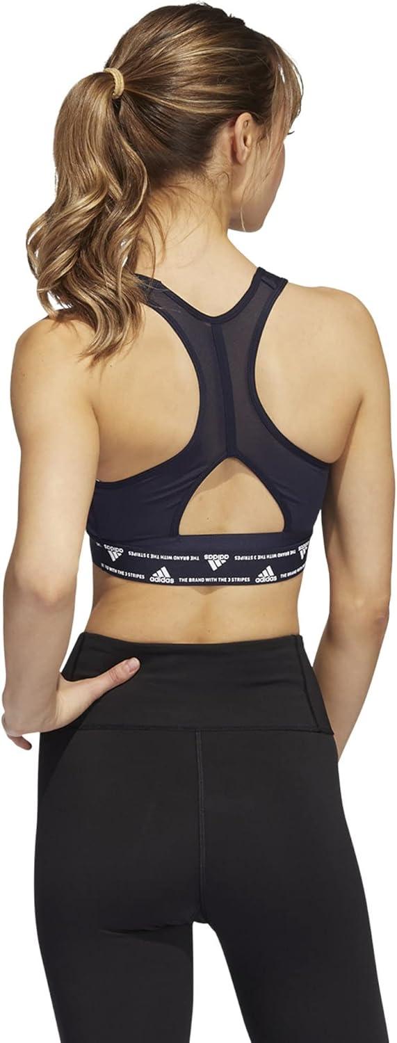 imageadidas Womens Training Medium Support 3 Stripes BraInkWhite