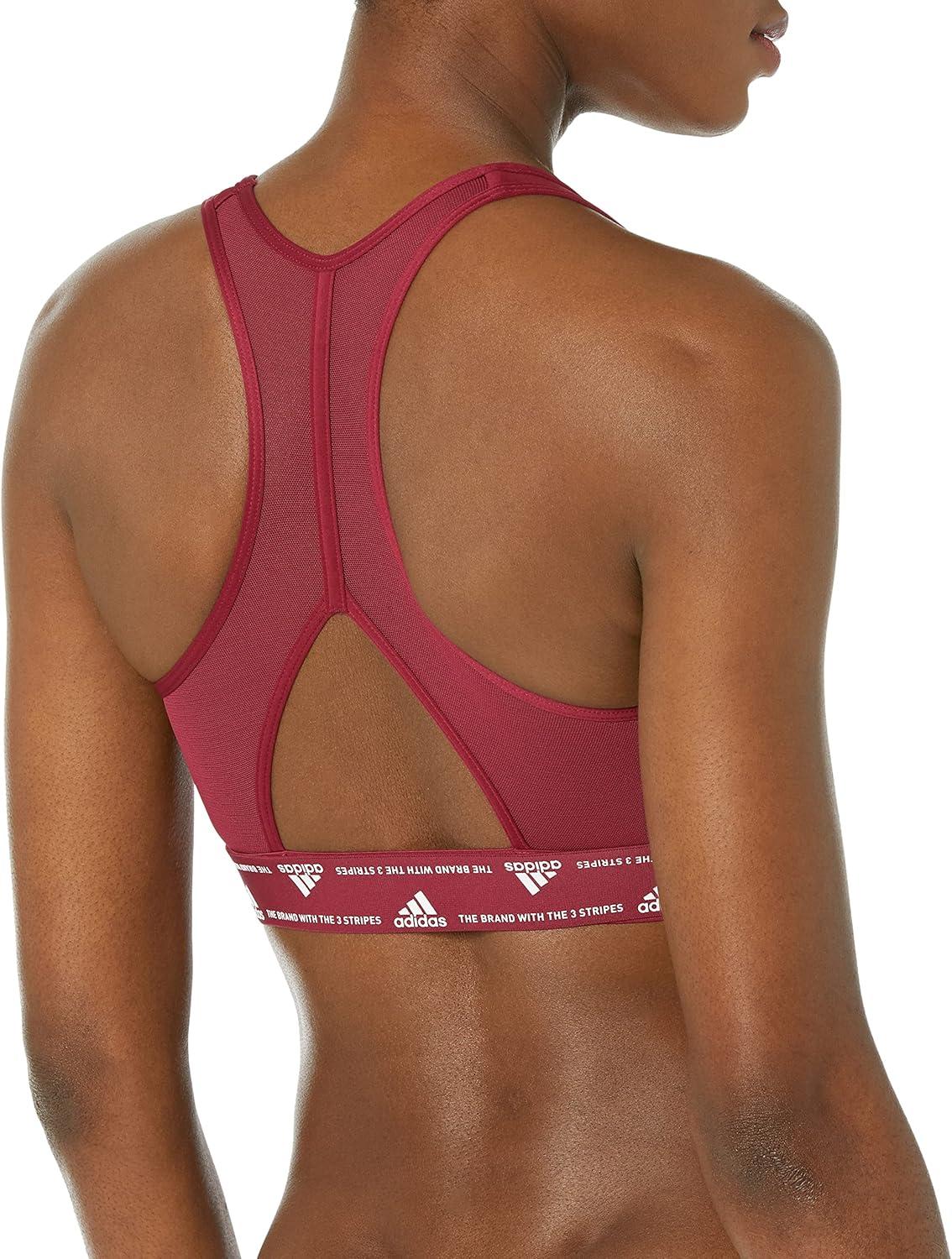 imageadidas Womens Training Medium Support 3 Stripes BraLegacy BurgundyWhite