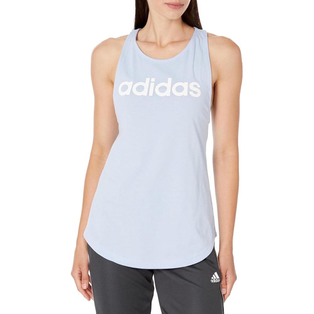imageadidas Womens Loungewear Essentials Loose Logo Tank TopBlue DawnWhite