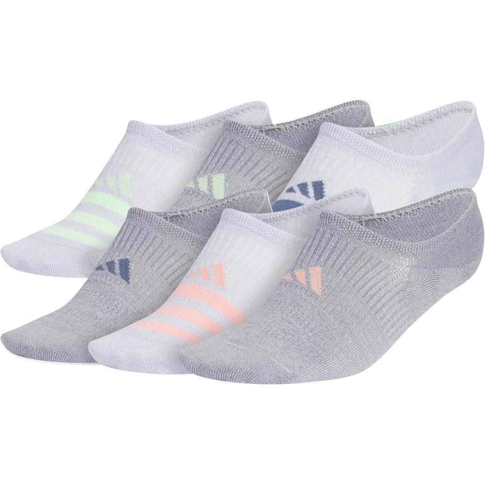 imageadidas Womens Superlite 30 6Pack Super No Show Athletic Socks Invisible Ultra LowProfile Cushion ampamp Arch CompressionClear Onix GreySemi Green SparkPreloved Ink Blue