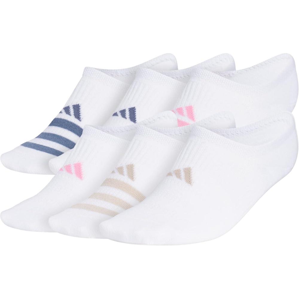 imageadidas Womens Superlite 30 6Pack Super No Show Athletic Socks Invisible Ultra LowProfile Cushion ampamp Arch CompressionWhitePreloved Ink BlueBliss Pink