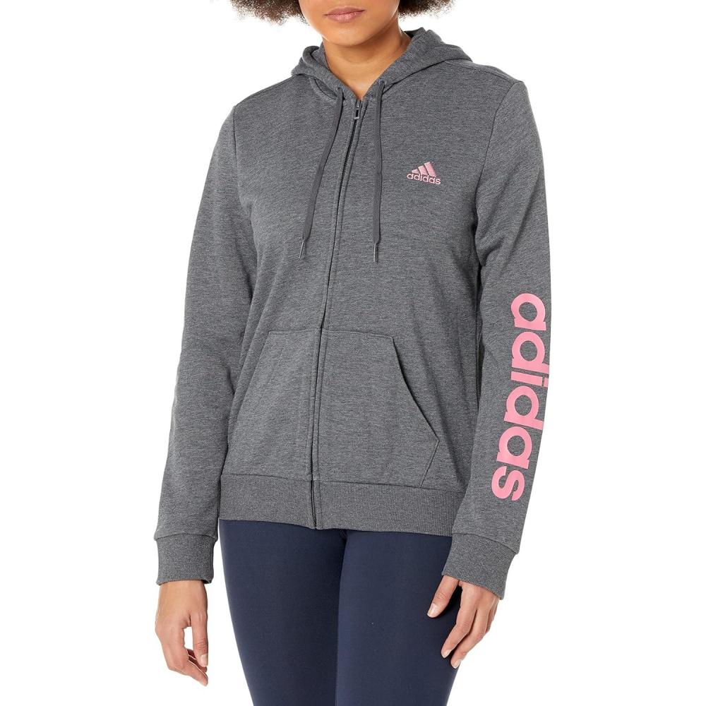 imageadidas womens Essentials Logo Fullzip HoodieDark Grey HeatherRose Tone