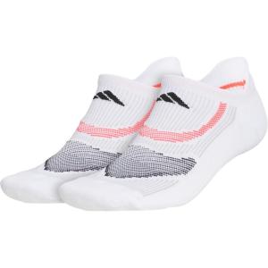 adidas Unisex Superlite Performance Tabbed No Show Running Socks with achilles protection (2-Pair)(White/Black/Lucid Red)