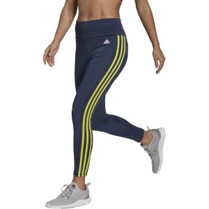 adidas Women’s High Rise 3-Stripes 7/8 Tights, Legend Ink/Semi Turbo(Crew Navy/Acid Yellow/White)