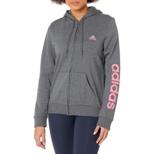 adidas womens Essentials Logo Full-zip Hoodie(Dark Grey Heather/Rose Tone)
