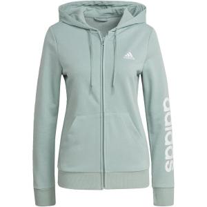 adidas womens Essentials Logo Full-zip Hoodie(Hazy Green/White)