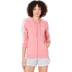 adidas womens Essentials Logo Full-zip Hoodie(Hazy Rose/White)