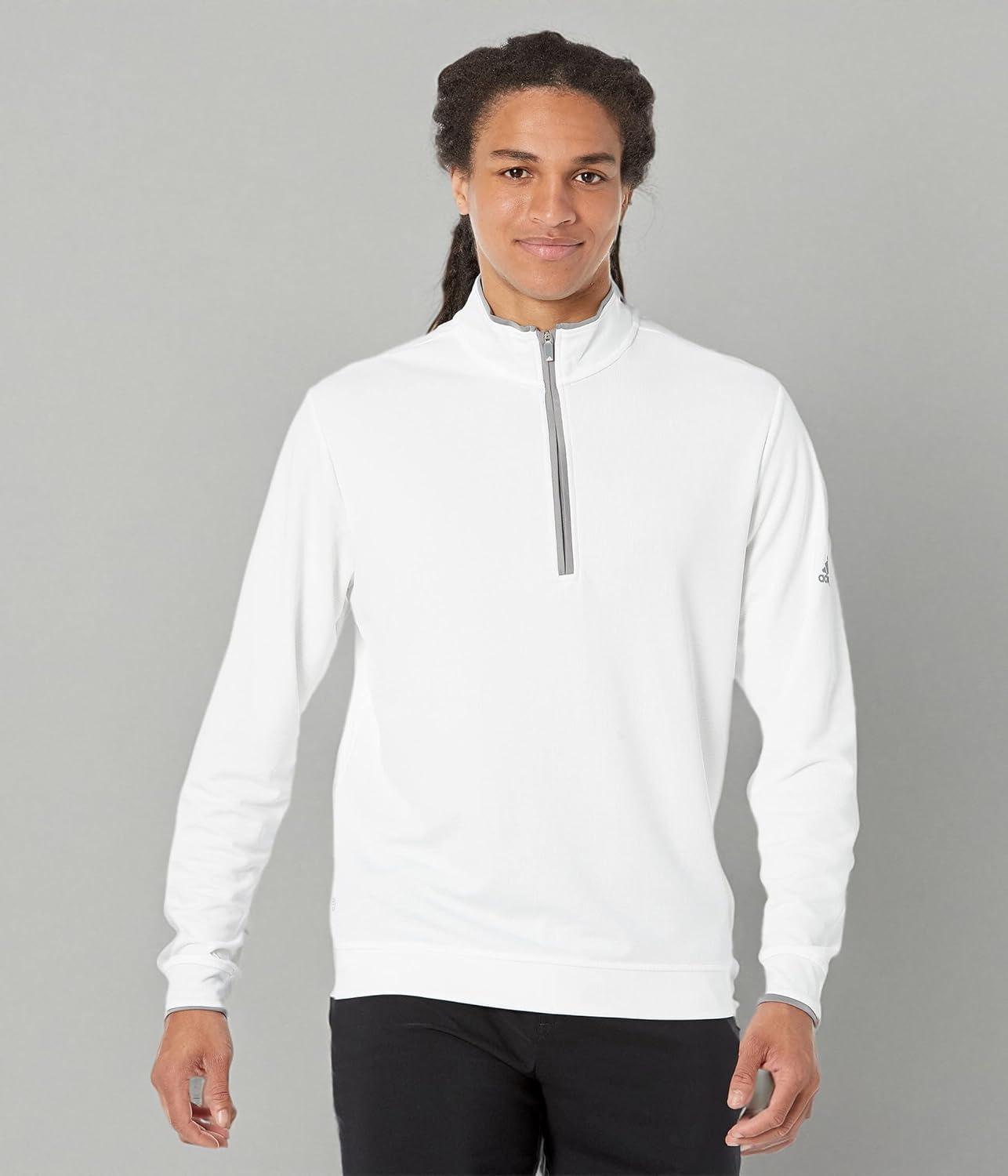 imageadidas Mens Elevated Quarter Zip Golf PulloverWhiteGrey Three