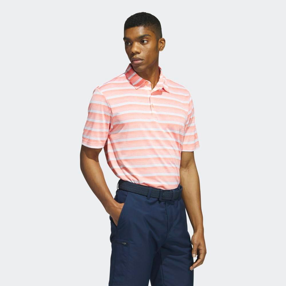 imageadidas Mens TwoColor Stripe Polo ShirtCoral FusionWhite