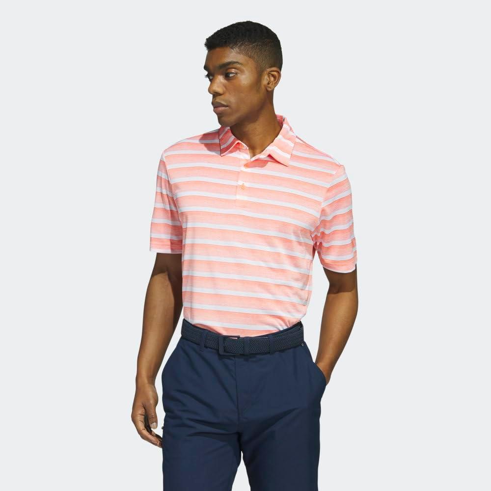imageadidas Mens TwoColor Stripe Polo ShirtCoral FusionWhite