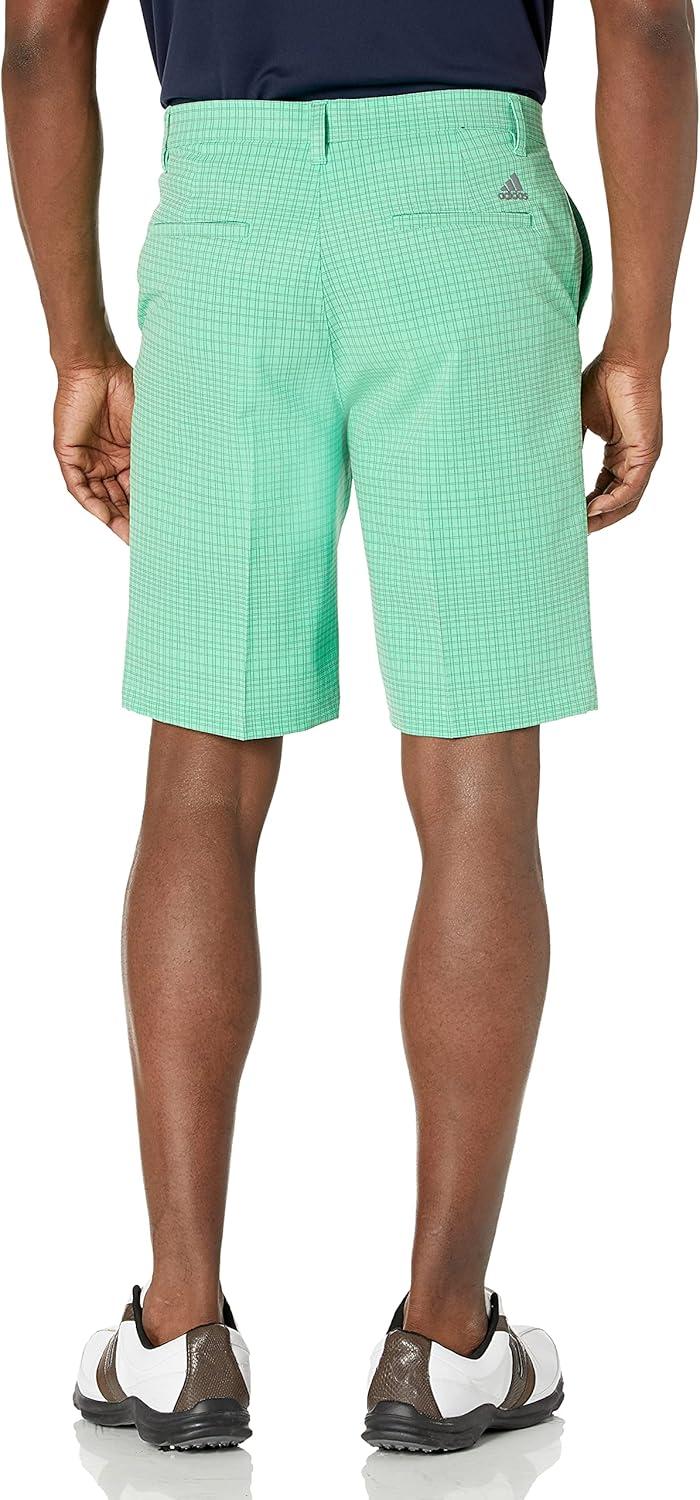 imageadidas Mens Ultimate365 Plaid Print 10 quot Golf ShortsSemi Screaming Green
