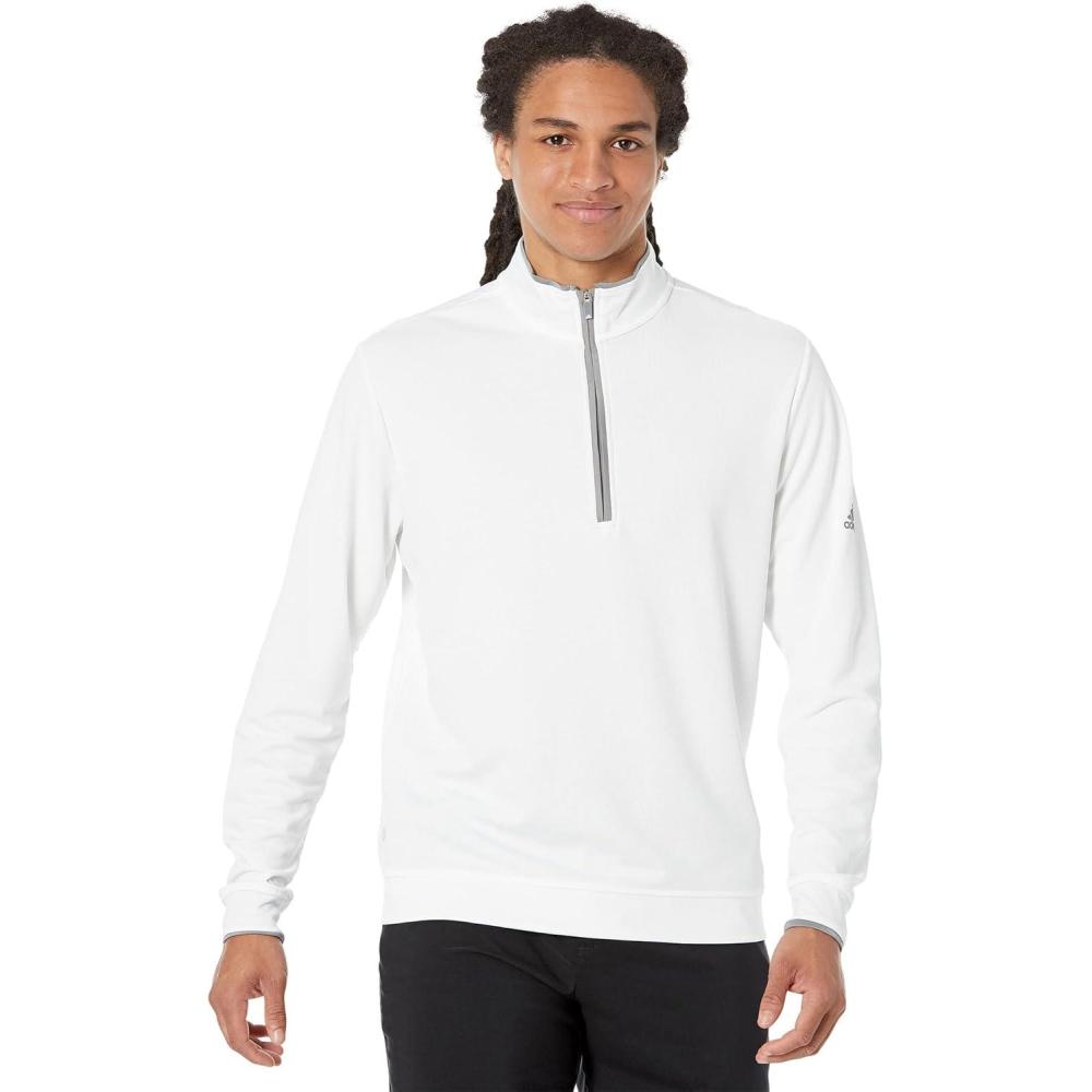 imageadidas Mens Elevated Quarter Zip Golf PulloverWhiteGrey Three