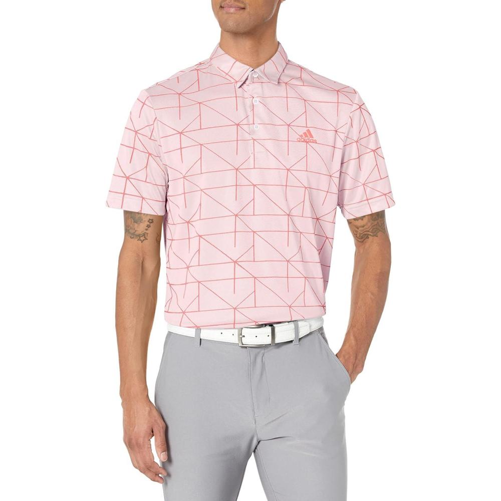 imageadidas Mens Jacquard Golf Polo ShirtAlmost PinkSemi Turbo