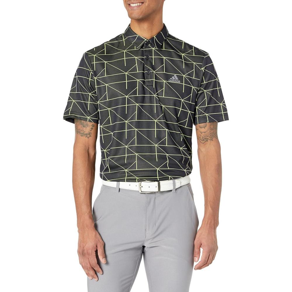 imageadidas Mens Jacquard Golf Polo ShirtBlackPulse Lime