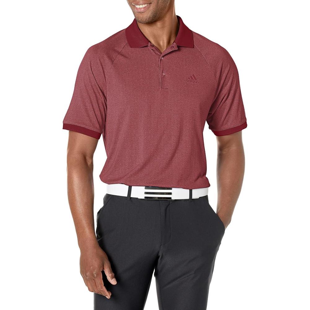 imageadidas Mens Jacquard Golf Polo ShirtLegacy BurgundyWhite