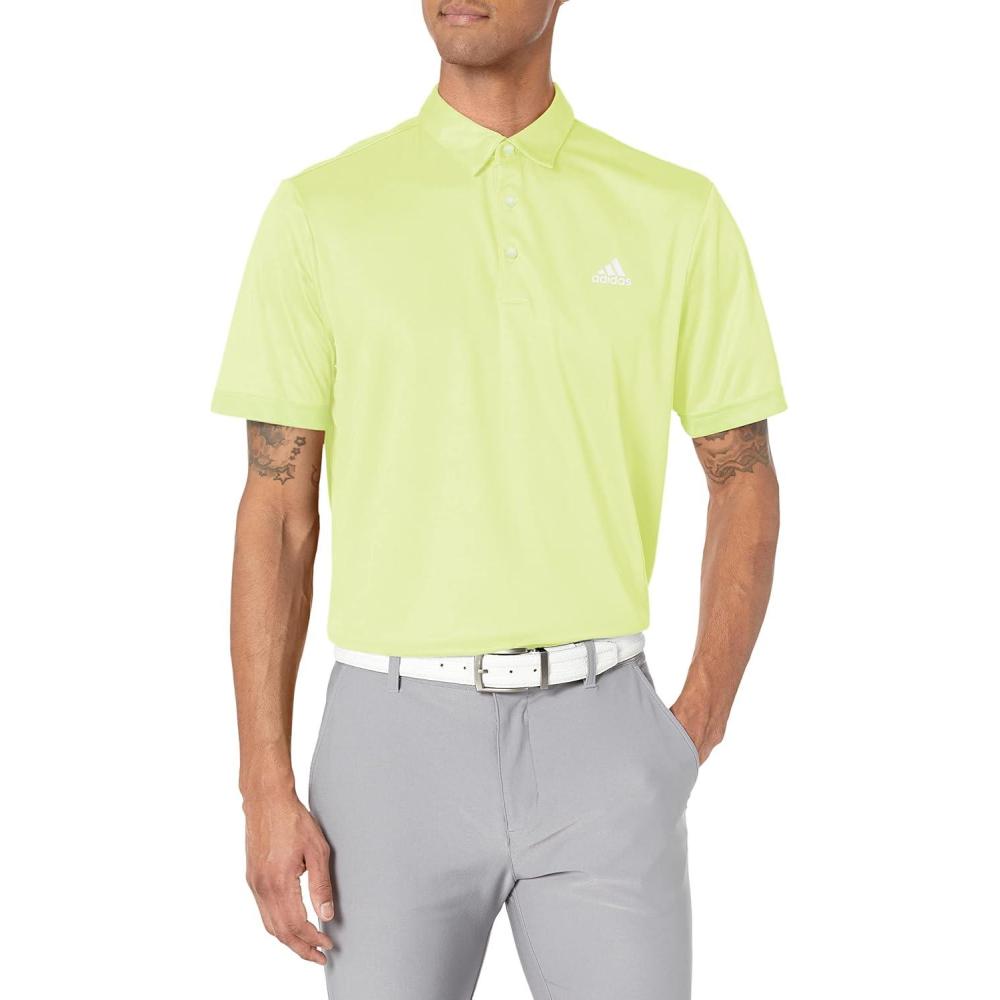 imageadidas Mens Jacquard Golf Polo ShirtPulse LimeWhite