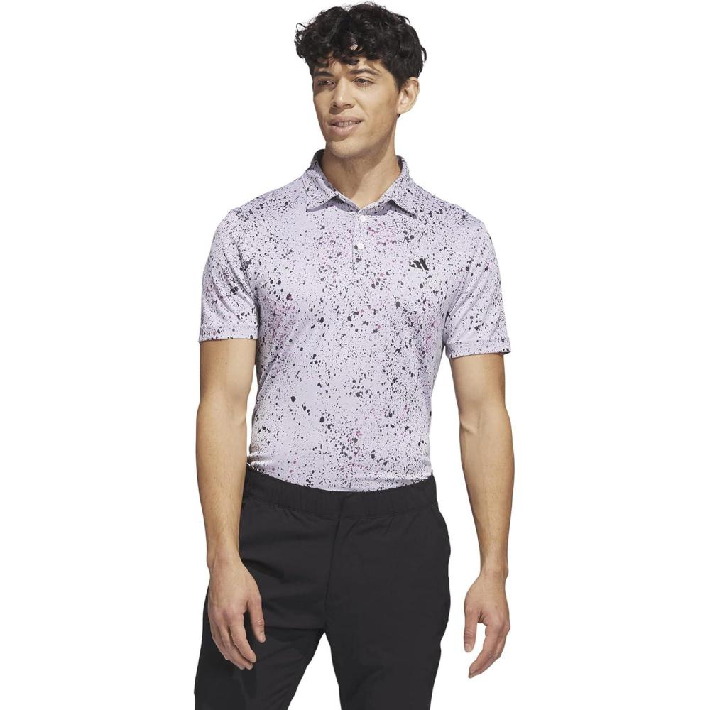 imageadidas Mens Jacquard Golf Polo ShirtWhiteBlackLucid Fuschia