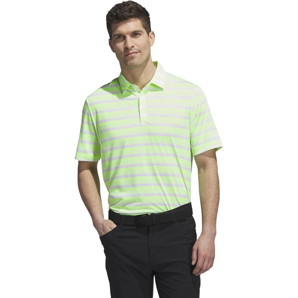 imageadidas Mens TwoColor Stripe Polo ShirtLucid LemonWhite