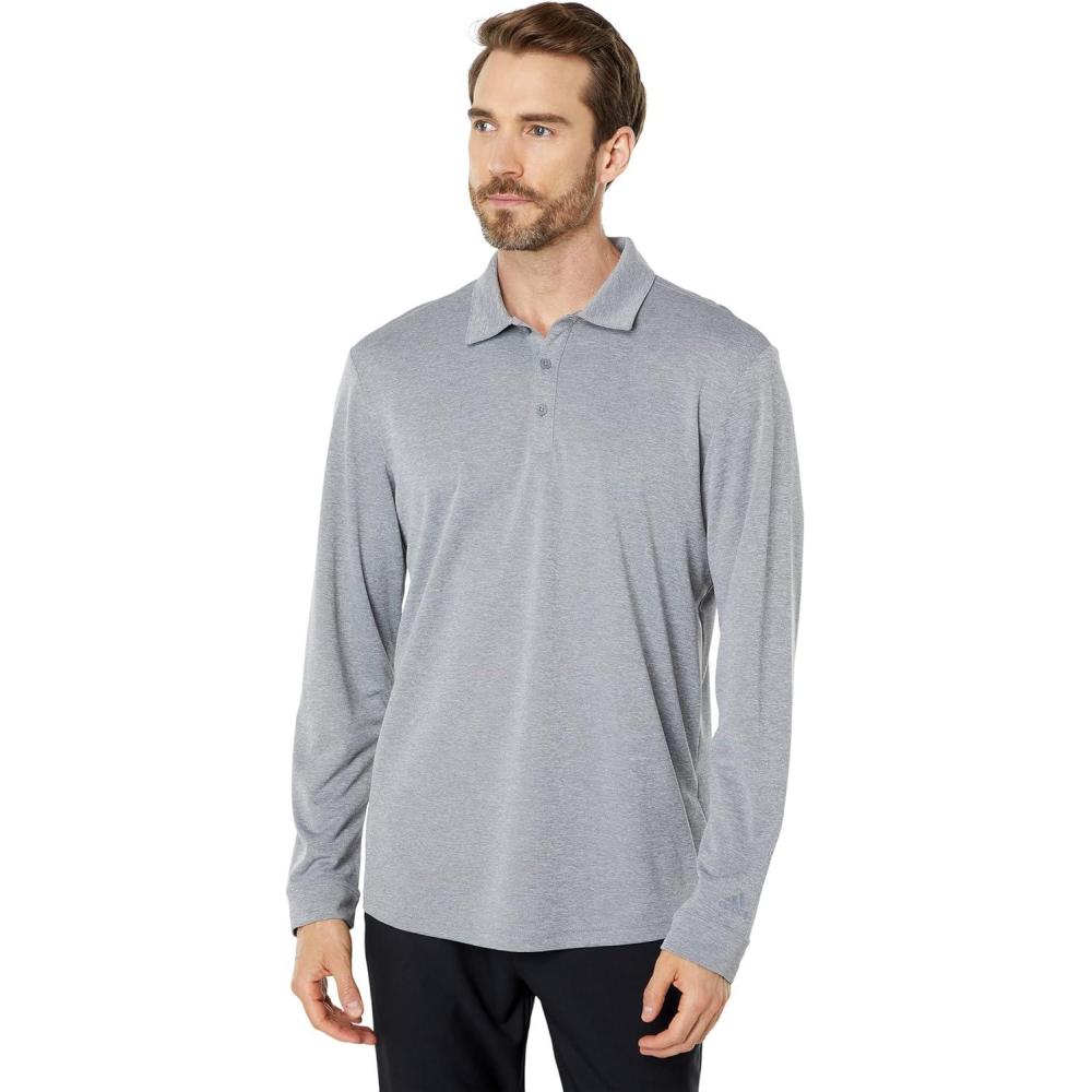 imageadidas Mens UPF Long Sleeve Golf Polo ShirtGrey Three Melange