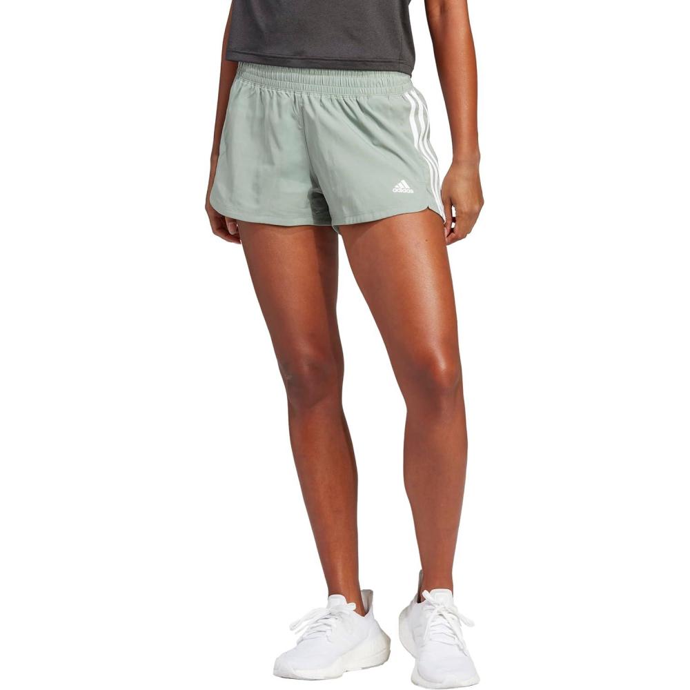 imageadidas Womens Pacer 3Stripes Woven ShortsSilver GreenWhite