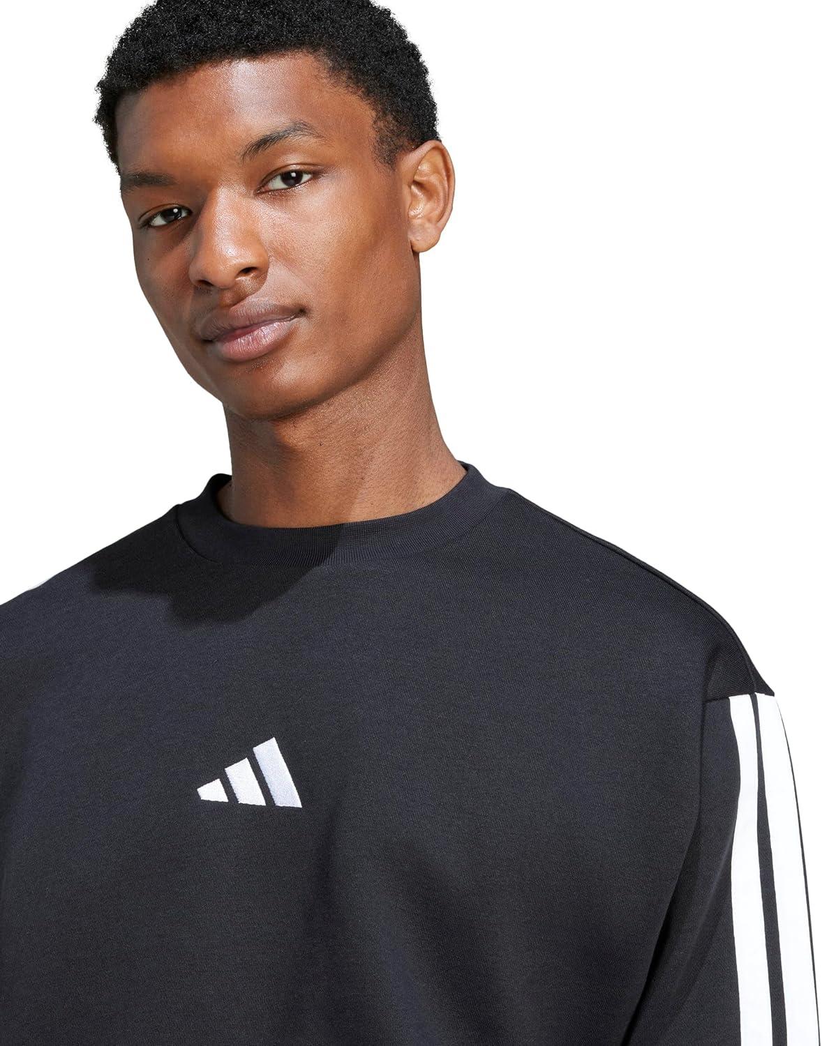 imageadidas Mens Essentials 3Stripes Fleece SweatshirtBlackWhite