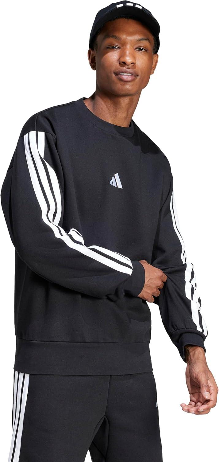 imageadidas Mens Essentials 3Stripes Fleece SweatshirtBlackWhite