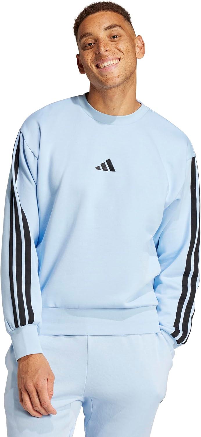imageadidas Mens Essentials 3Stripes Fleece SweatshirtBlueBlack