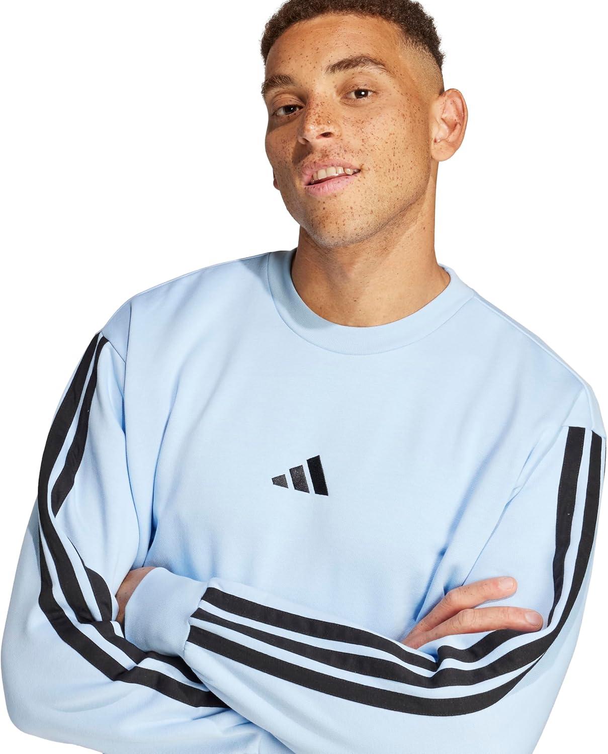 imageadidas Mens Essentials 3Stripes Fleece SweatshirtBlueBlack