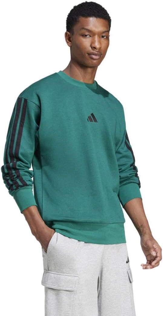 imageadidas Mens Essentials 3Stripes Fleece SweatshirtCollegiate GreenBlack