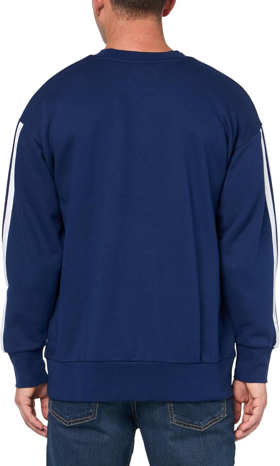 imageadidas Mens Essentials 3Stripes Fleece SweatshirtDark BlueWhite