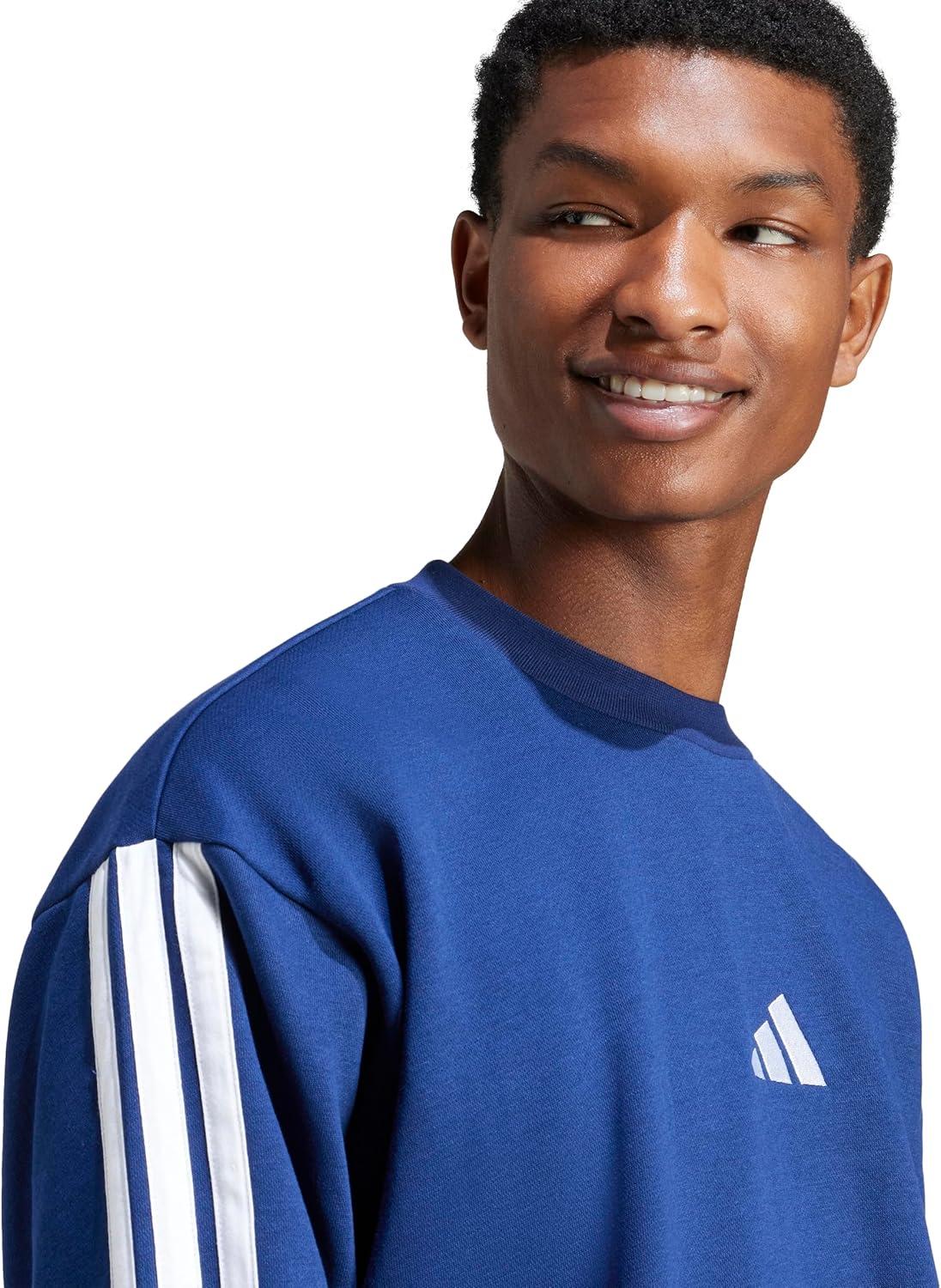 imageadidas Mens Essentials 3Stripes Fleece SweatshirtDark BlueWhite