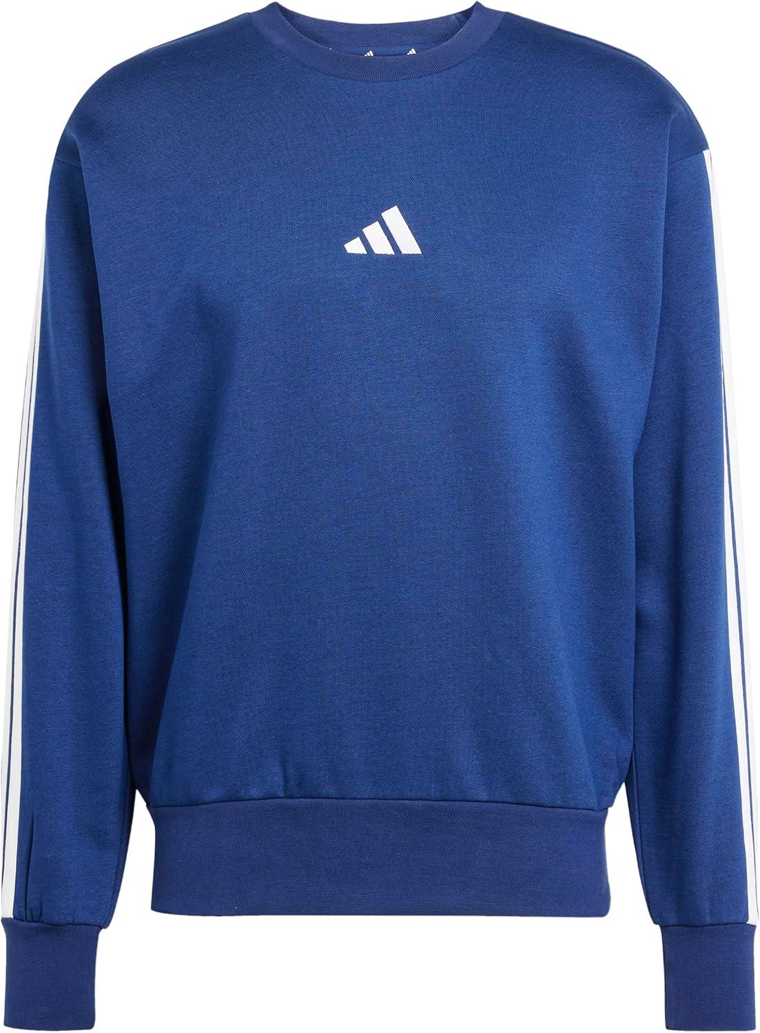 imageadidas Mens Essentials 3Stripes Fleece SweatshirtDark BlueWhite