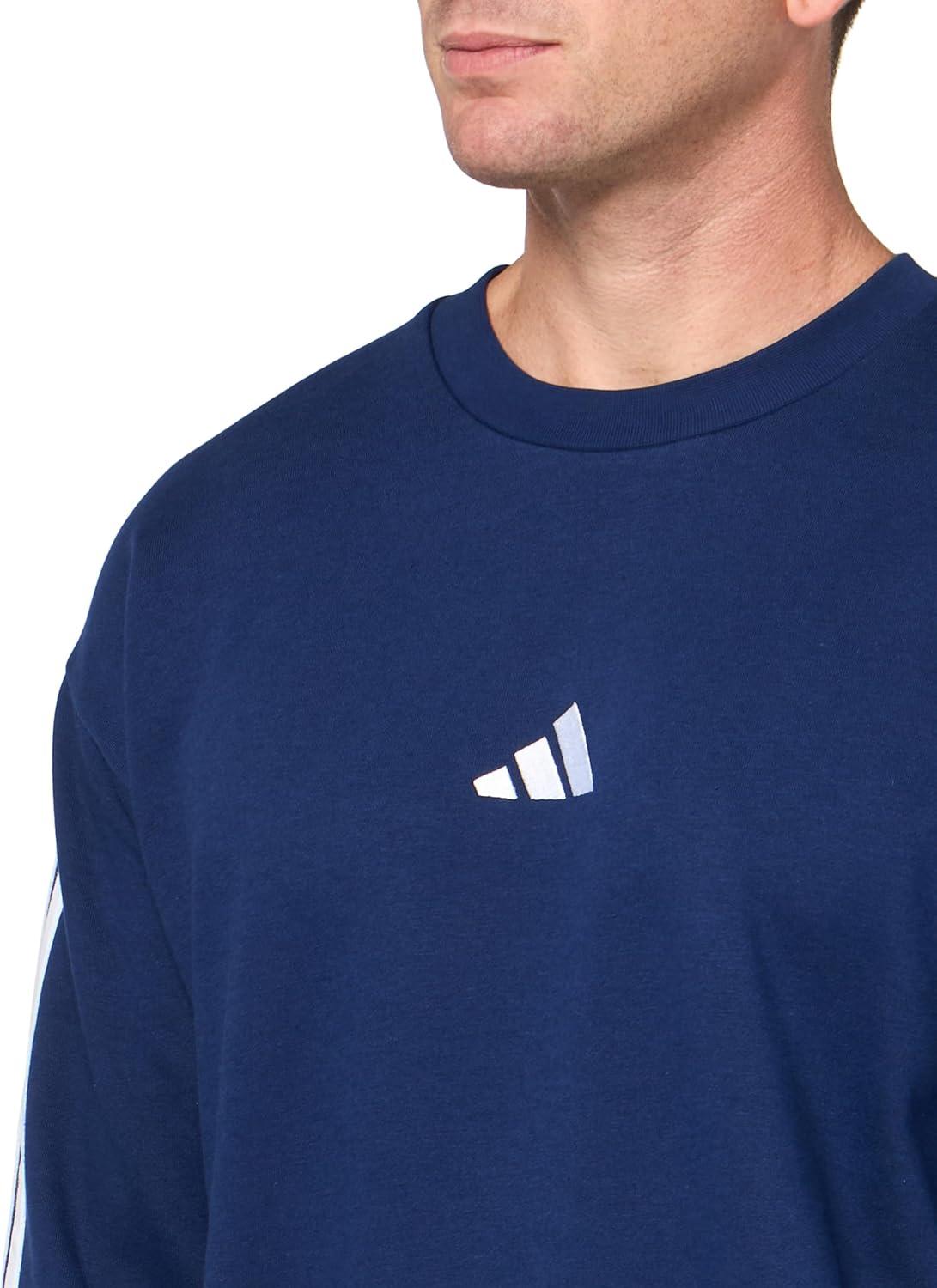 imageadidas Mens Essentials 3Stripes Fleece SweatshirtDark BlueWhite