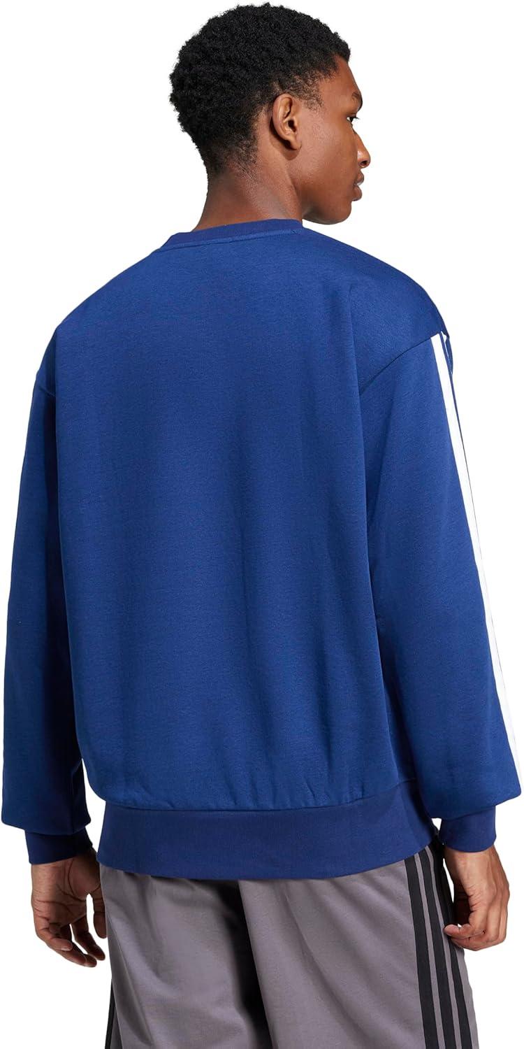 imageadidas Mens Essentials 3Stripes Fleece SweatshirtDark BlueWhite