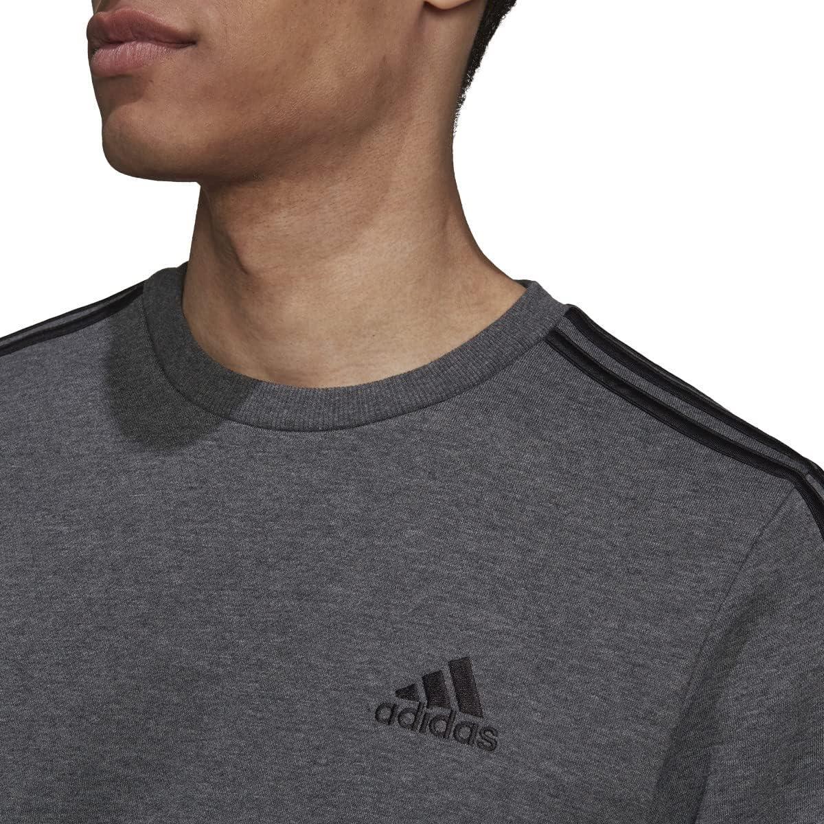 imageadidas Mens Essentials 3Stripes Fleece SweatshirtDark Grey HeatherBlack