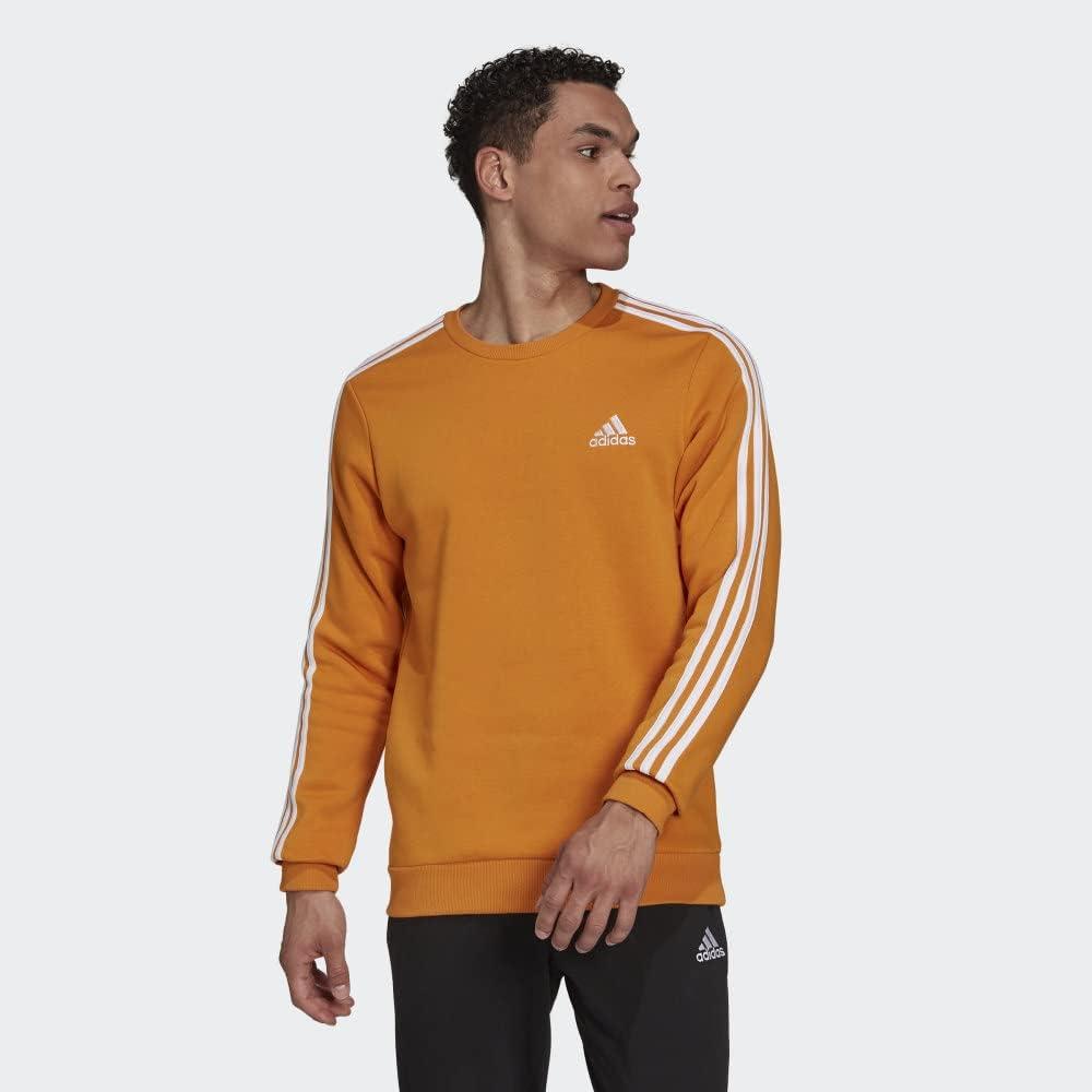 imageadidas Mens Essentials 3Stripes Fleece SweatshirtFocus OrangeWhite