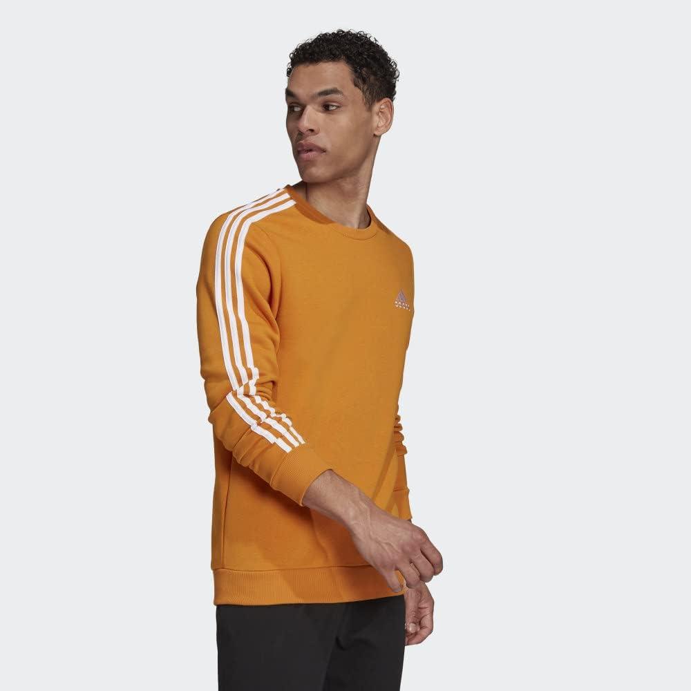 imageadidas Mens Essentials 3Stripes Fleece SweatshirtFocus OrangeWhite