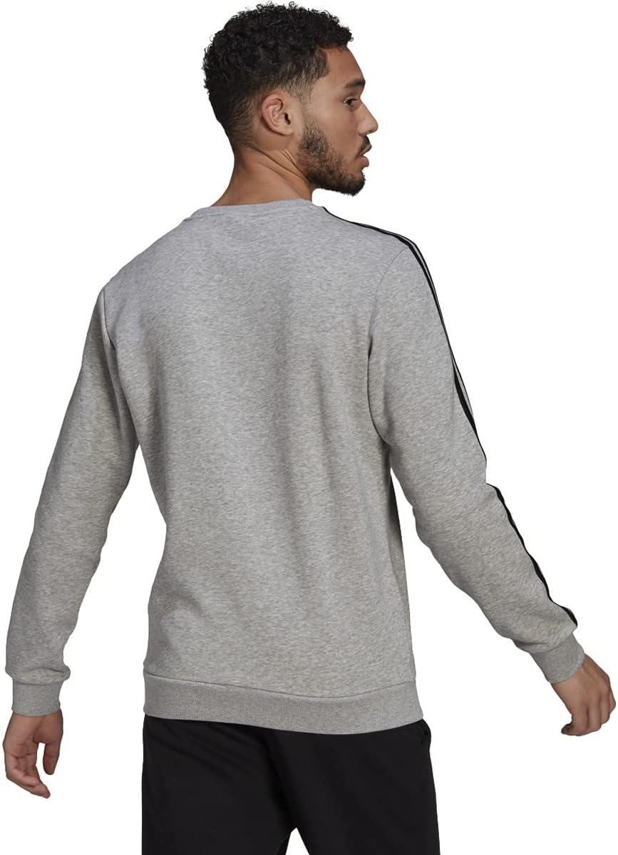 imageadidas Mens Essentials 3Stripes Fleece SweatshirtMedium Grey HeatherBlack
