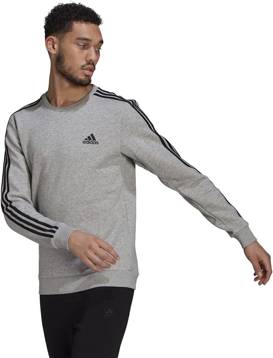 imageadidas Mens Essentials 3Stripes Fleece SweatshirtMedium Grey HeatherBlack