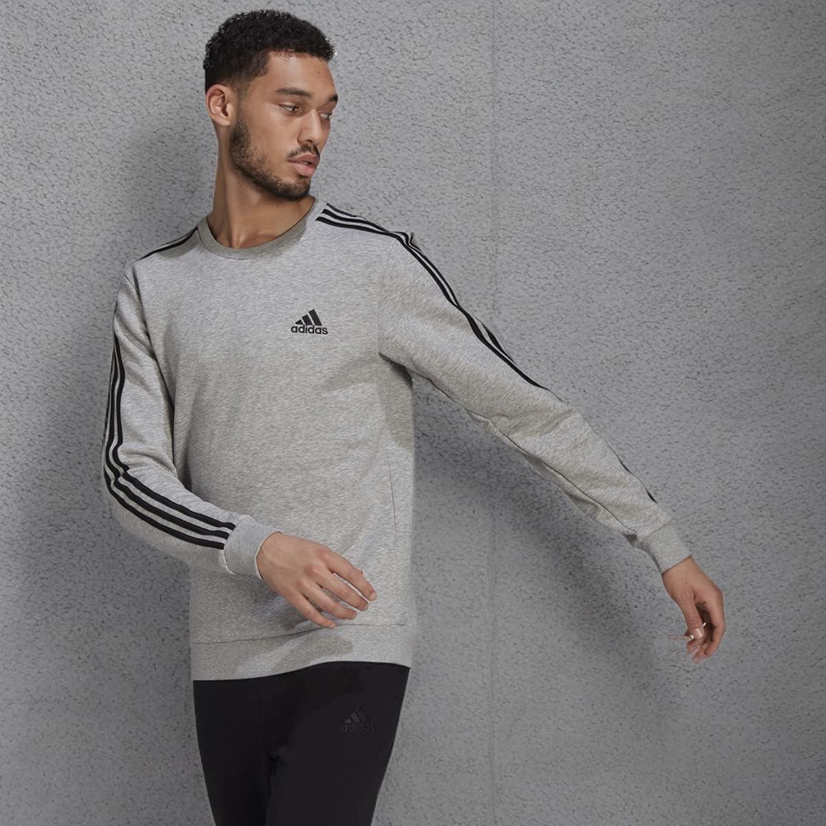 imageadidas Mens Essentials 3Stripes Fleece SweatshirtMedium Grey HeatherBlack